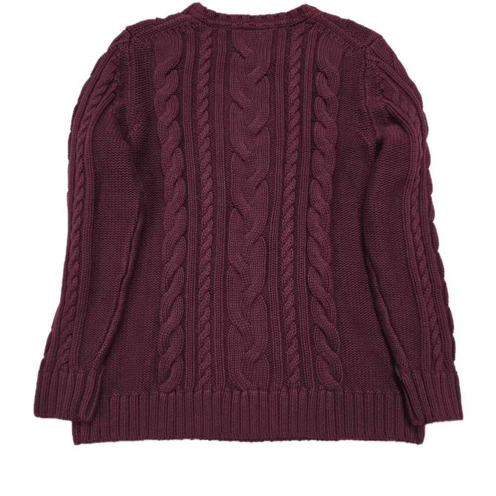 NWT LL Bean Double L Cable Crewneck Sweater Womens 1X Plus Deep Wine Fisherman - Picture 2 of 6